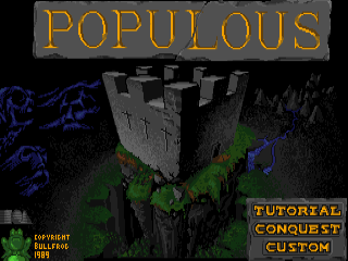 Populous title screen for Amiga
